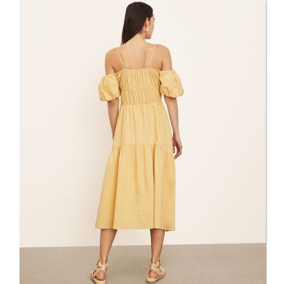 Vince Draped Midi Yellow Dress Cold-Shoulder Tiered Size 0 - Picture 5 of 16